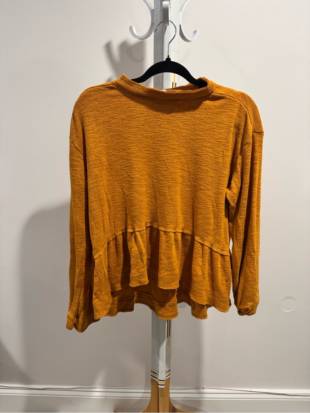 Pilcro Ruffled Hem Long Sleeve Top - Mustard